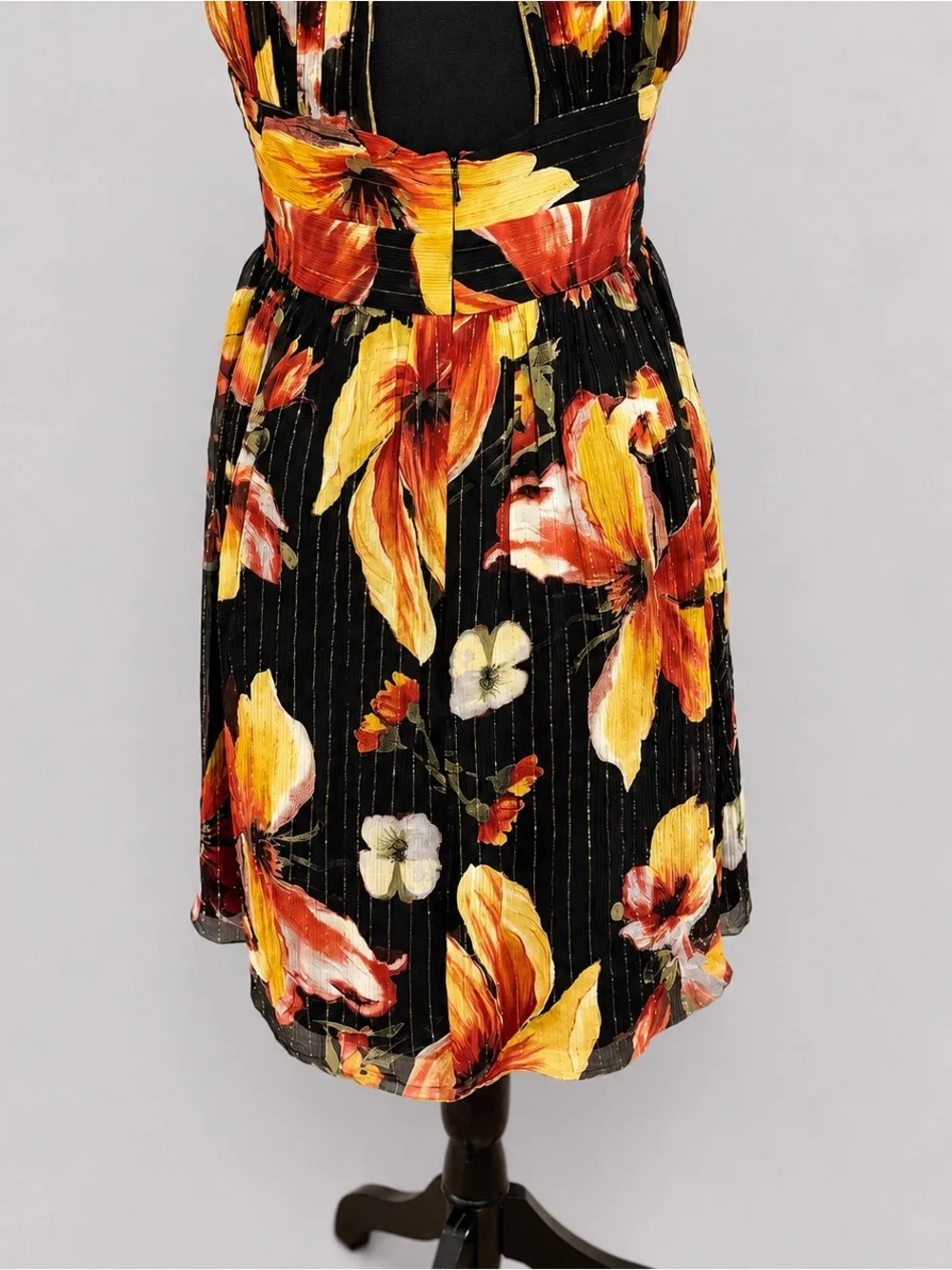 Anna Sui for Anthropologie Nagia Iris Silk Halter Dress Size 4 Floral Metallic